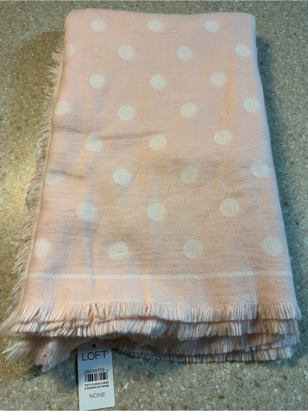 LOFT Blush Pink Polka Dot Fringe Scarf